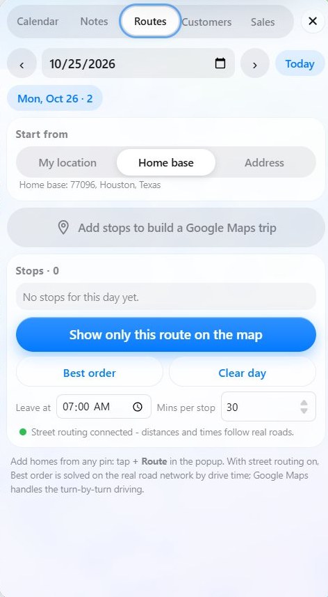 Route planner with leave time, minutes per stop and street routing